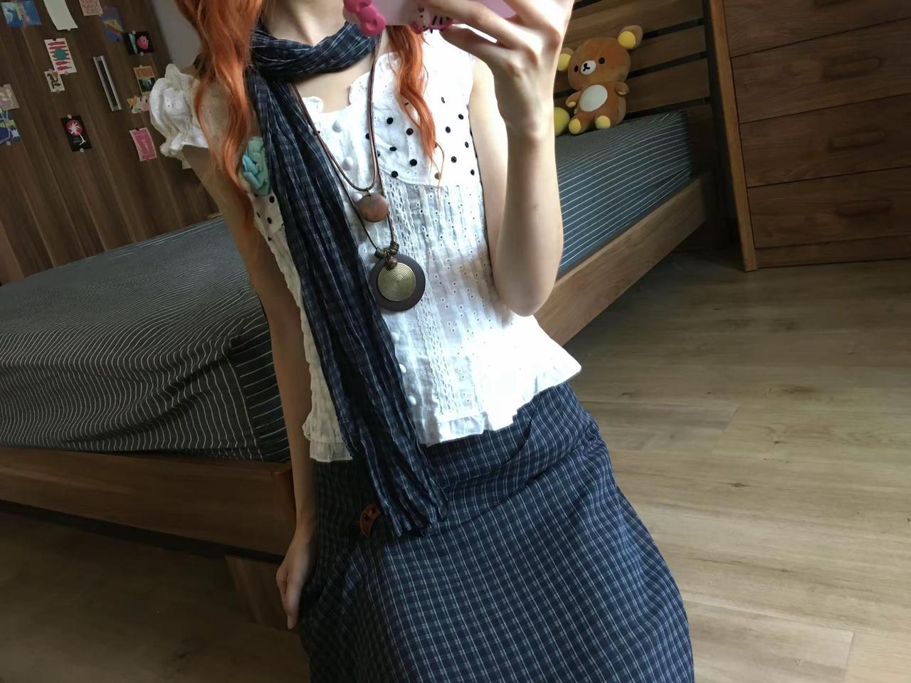 小复古古早 夏季穿搭 格纹半裙 波点