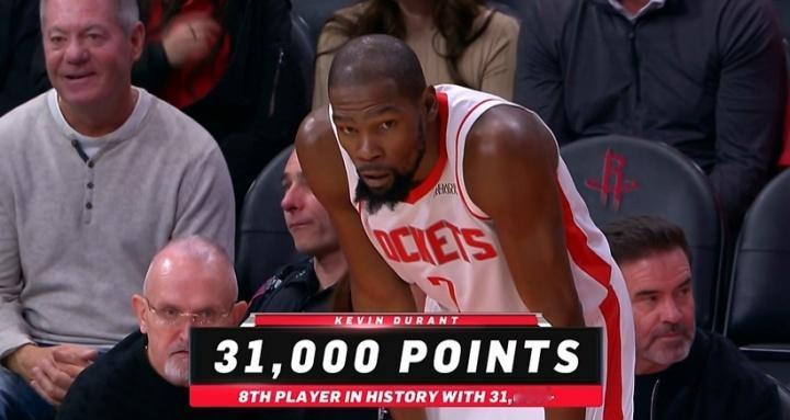 申京可以交易了？申京缺阵，但是火箭大胜太阳队，杜兰特创造历史，总得分榜第八。
杜