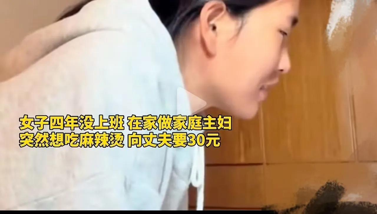 女子四年没上班，在家做家庭主妇，突然想吃麻辣烫，向丈夫要30块钱。丈夫的回答让人