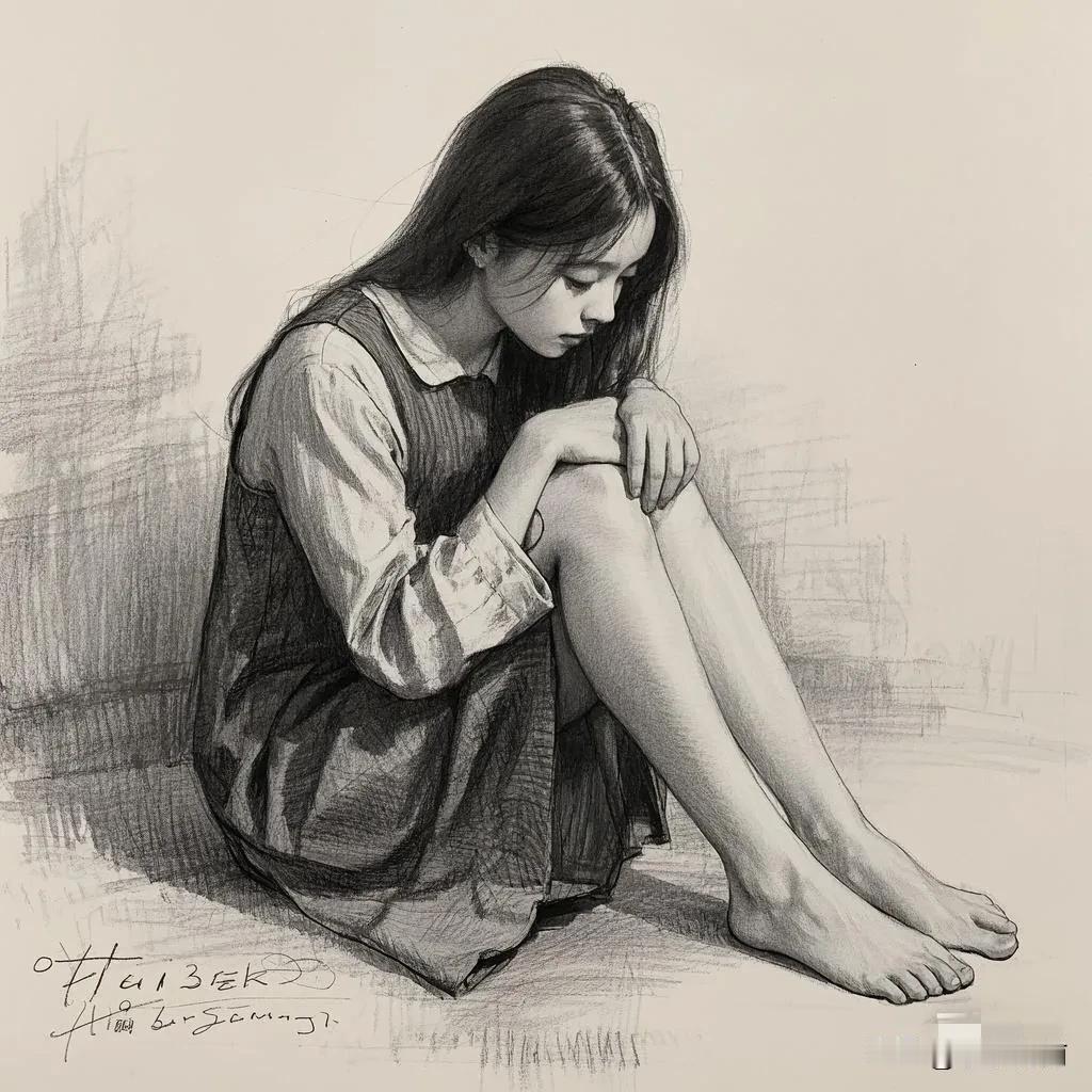 素描：静坐沉思，心灵栖息在角落