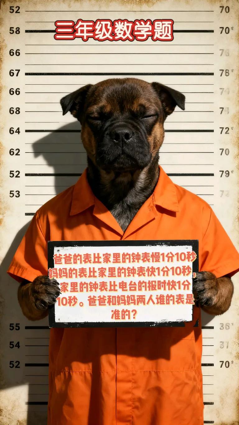 爸爸的表比家里的钟表慢1分10秒妈妈的表比家里的钟表快1分10秒，
家里的钟表比