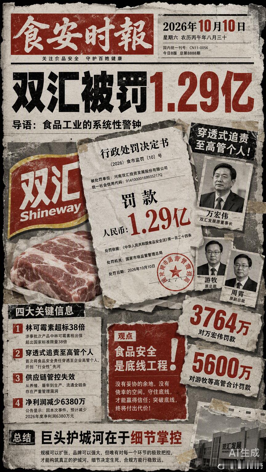 双汇1.29亿的罚单，给整个食品工业敲响了警钟。在军事后勤视角下，这相当于一条庞