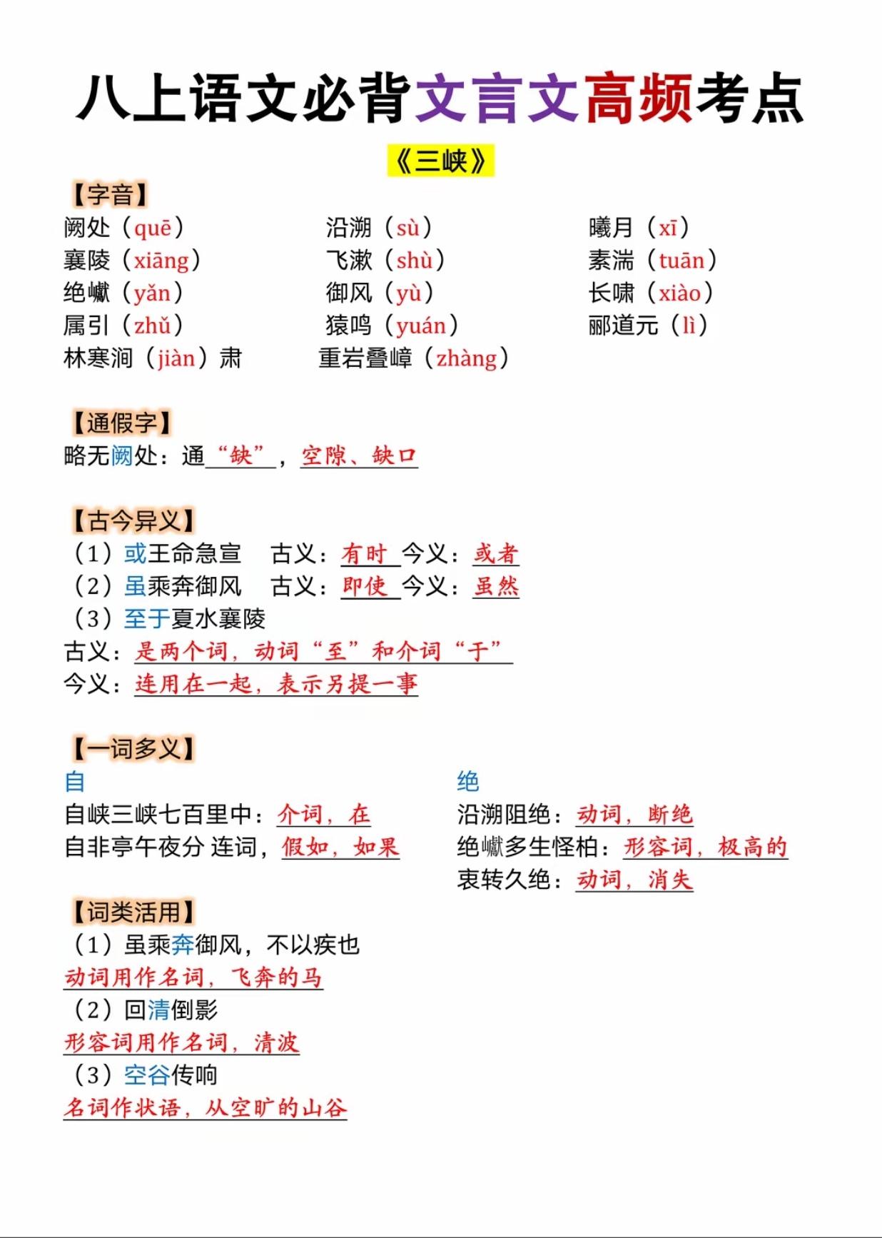 八上语文文言文高频考点