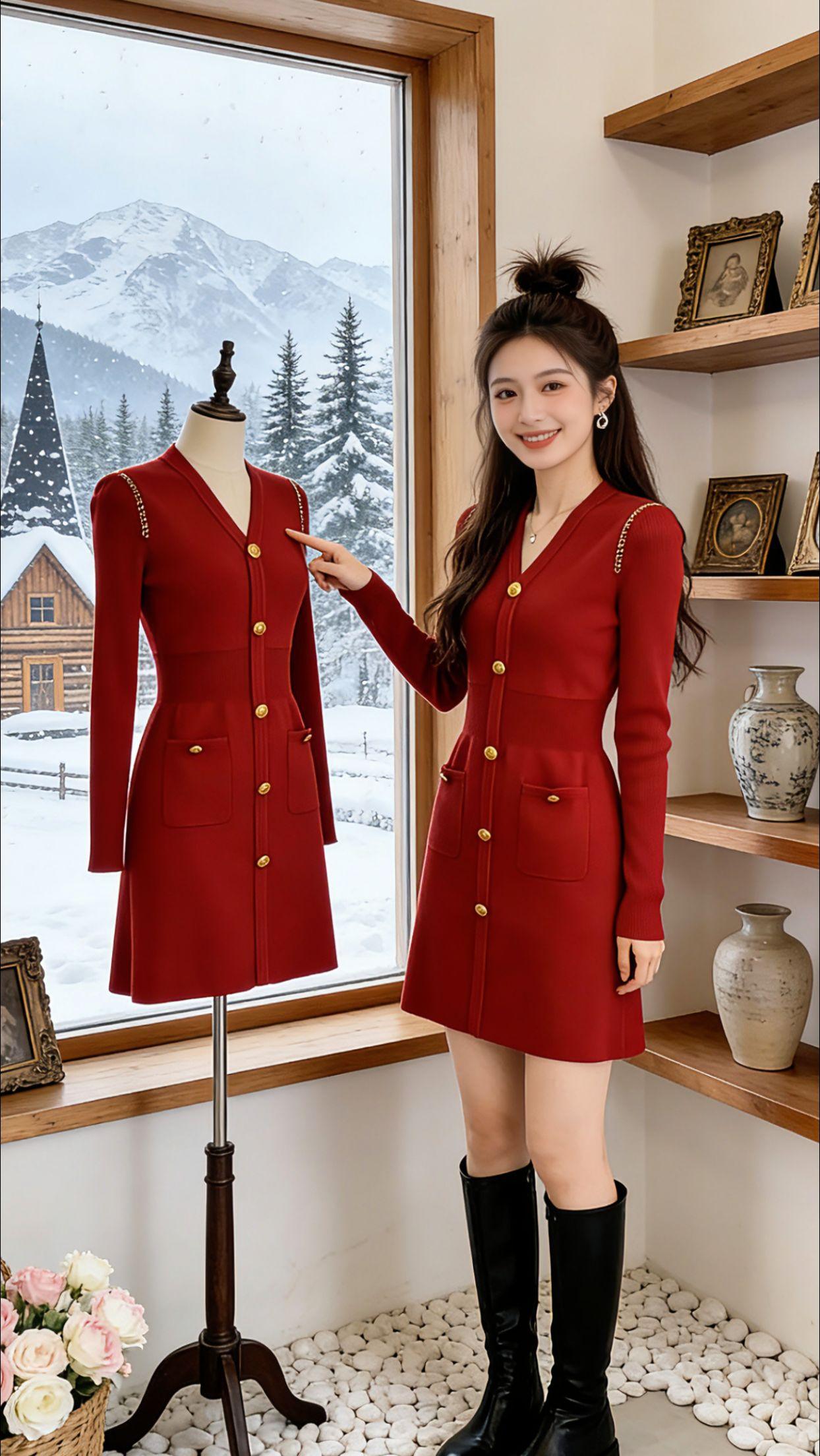 今天降温了！Danny翻衣柜时挖到宝！这条V领针织裙把小香风的精致和针织的软糯揉