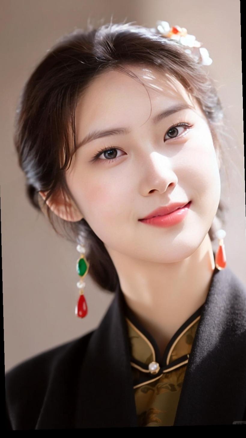 温柔甜美的东方美人，复古优雅的发饰与耳环，尽显古典韵味。