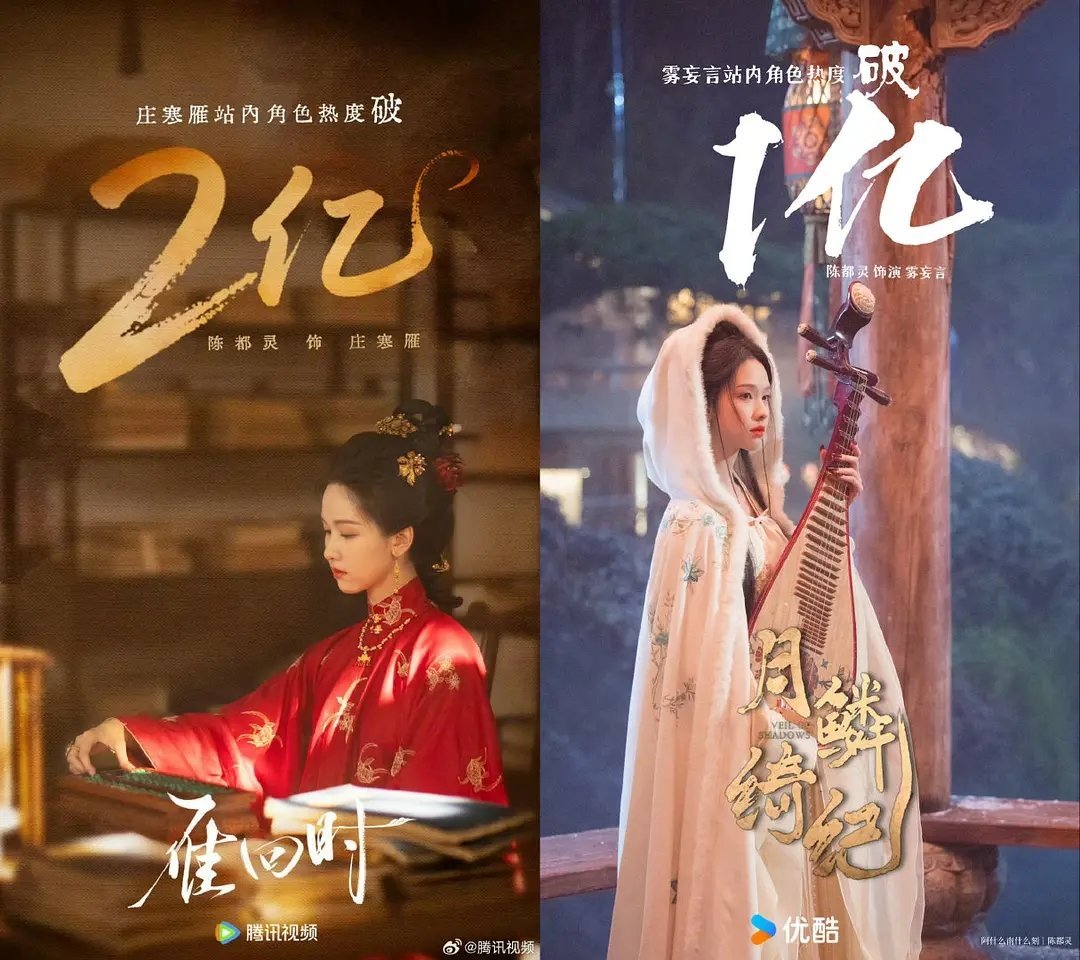 恭喜月鳞绮纪陈都灵雾妄言角色热度破亿！成为首位腾讯优酷双平台一番角色热度破亿的女