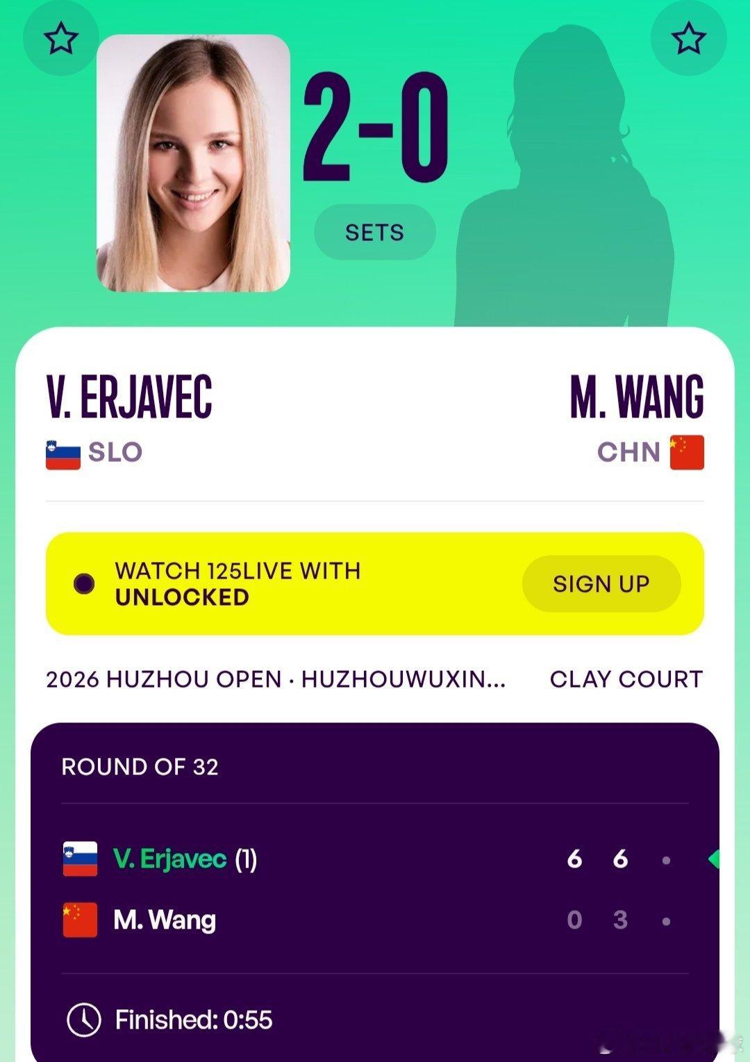 WTA125湖州站🇨🇳女单第1轮持外卡参赛的王美玲🇨🇳0-6/3-6不敌
