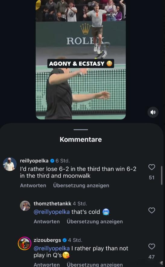 男网也开撕？欧佩尔卡给贝尔赫斯留言：我宁愿在第三盘2-6输掉也不想6-2获胜后跳