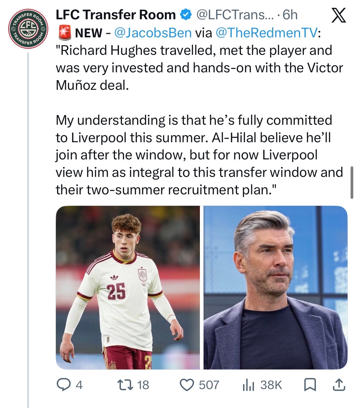 BJ也谈了谈休斯，没什么新意，人走几乎是板上钉钉的事。“我们在talkSPORT