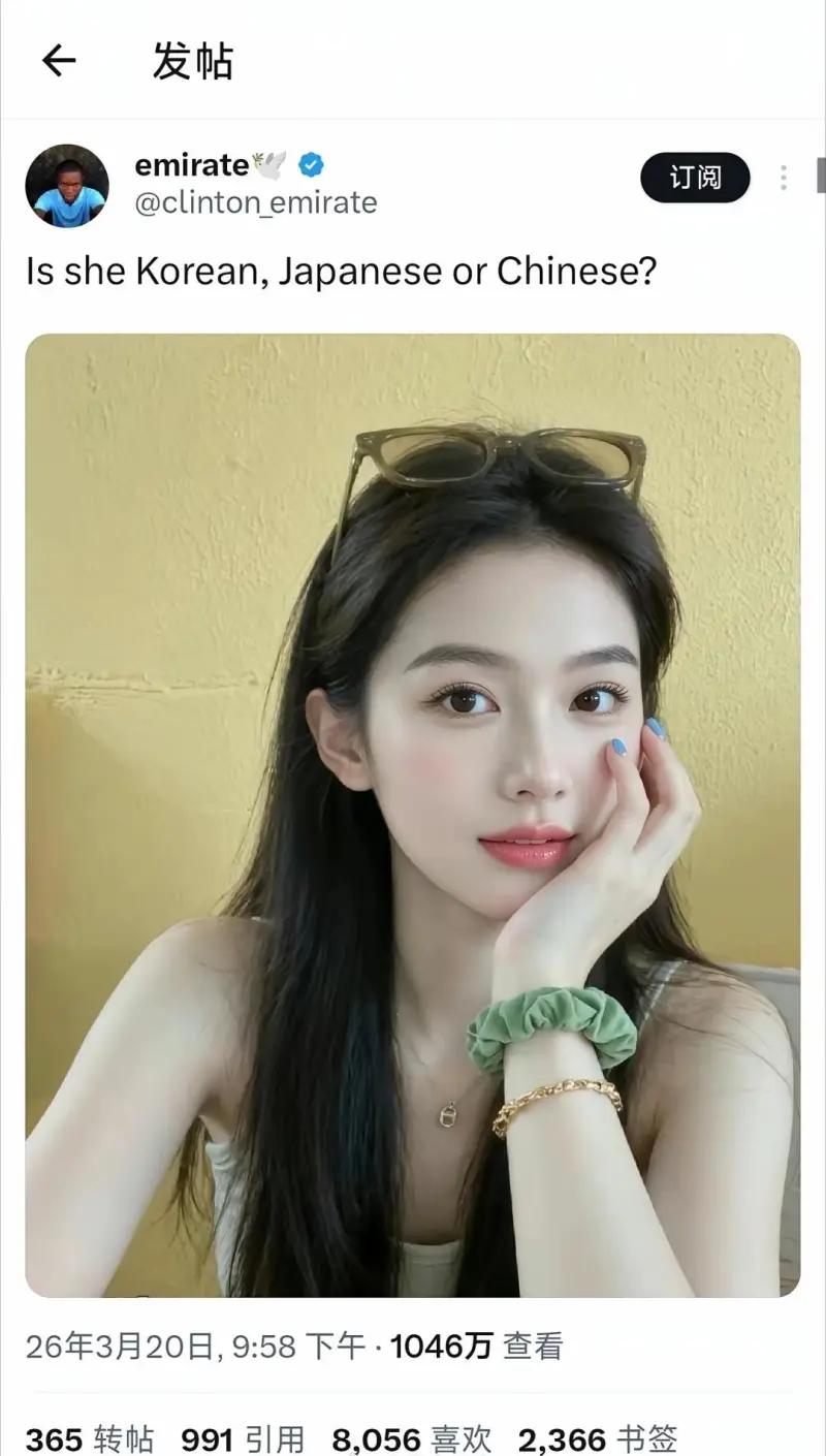 图中美女是哪国人？众所周知，韩国整容术，日本化妆术，中国美颜术，这张照片应该是美