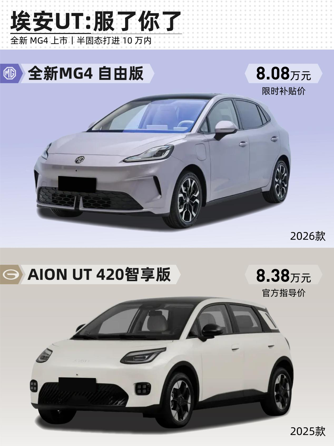 有喜欢A0级小车的吗？这两款怎么选？大v聊车全新MG4埃安UT ​​​