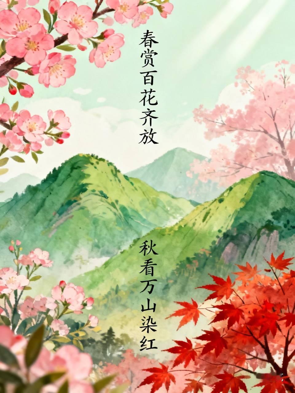 下联：秋看万山染红。