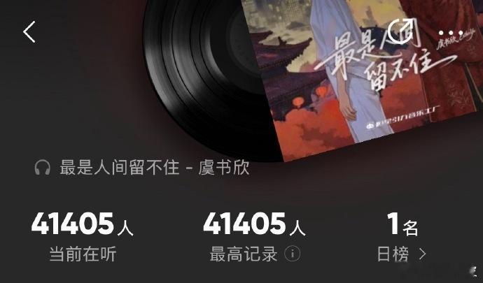 虞书欣新歌在听人数虞书欣最是人间留不住在听人数虞书欣新歌《最是人间留不住》在听人