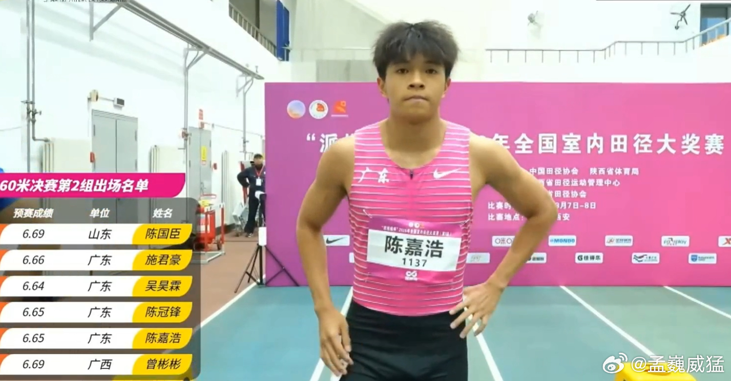 室内大奖赛男子60米决战广东新人强势战绩夺冠 国内排名从200名开外杀进前20！