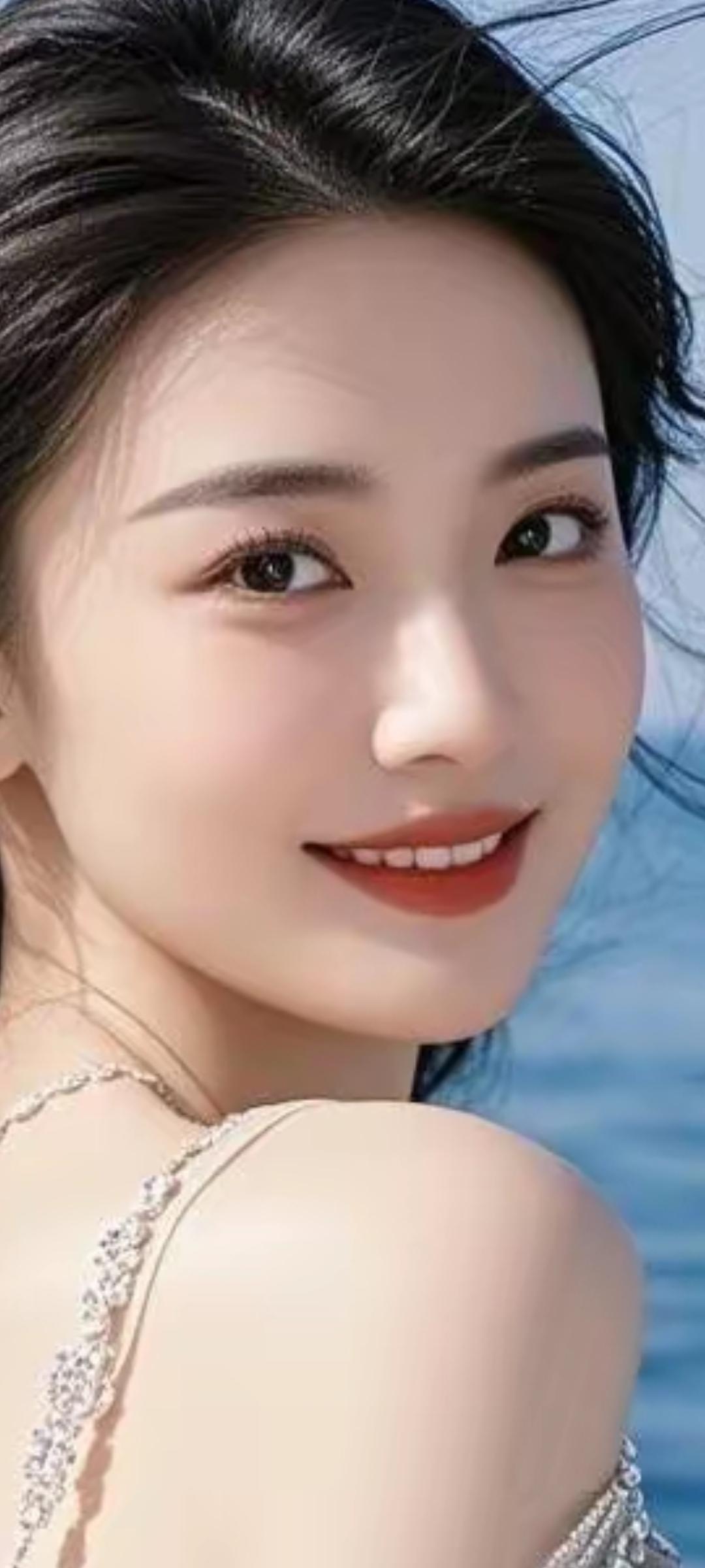 阳光下的甜美笑容，温柔的海风轻拂发梢。