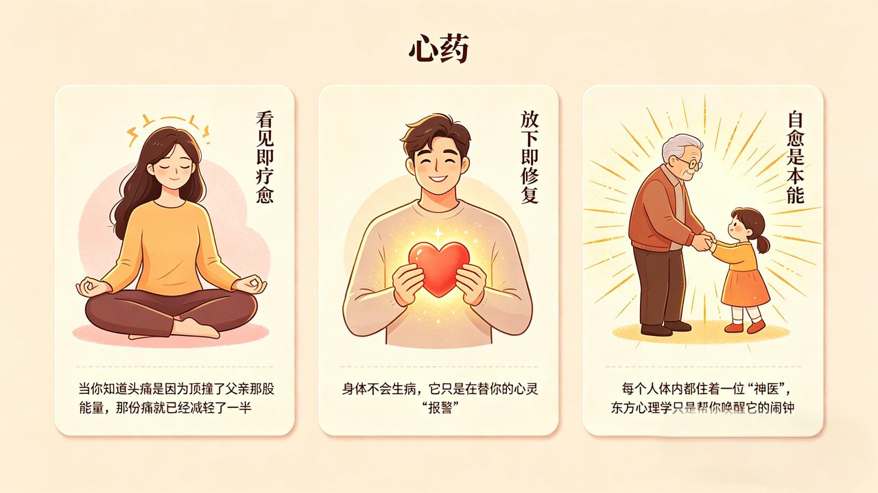 送给身体的三句心药：
 
1. 看见即疗愈：
当你读懂身体的疼痛，是情绪与心结的