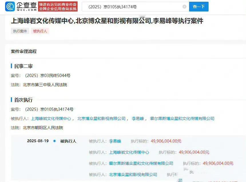 李易峰：从顶流坠落，4990万强制执行再掀风波

2025年8月21日，李易峰及