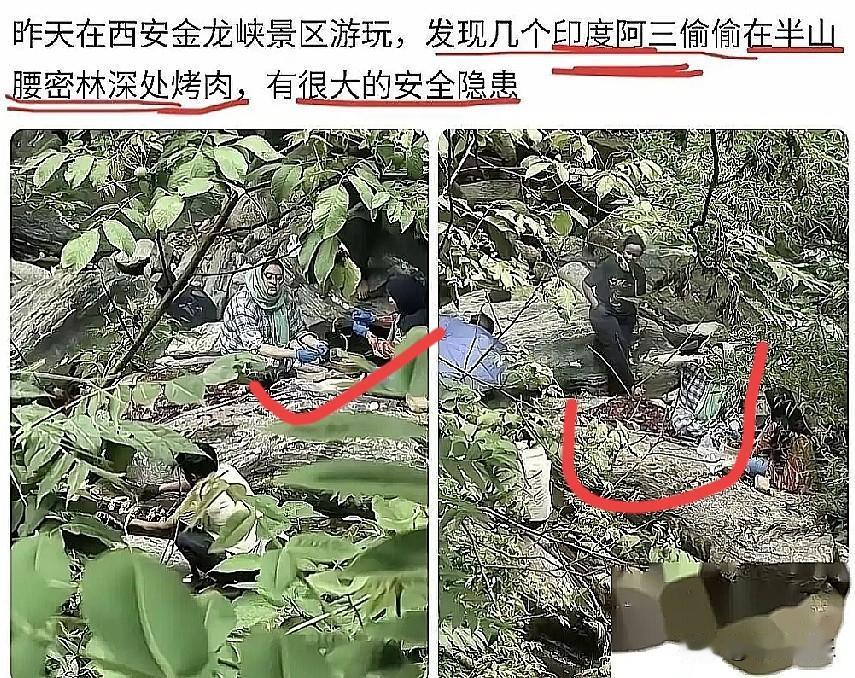 刚刷到西安金龙峡这件胆大包天的事，让人看得鬼火冒。

几个外来印度籍游客，竟然趁