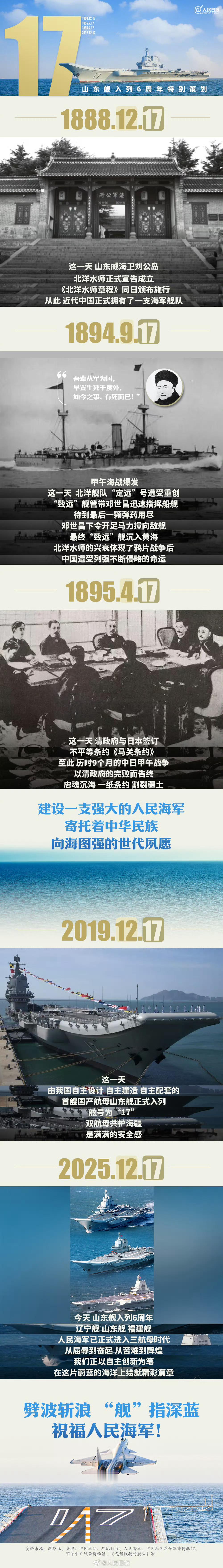 12月17日即是山东舰入列的日子，也是北洋水师成立的日子！舷号17横跨137年的