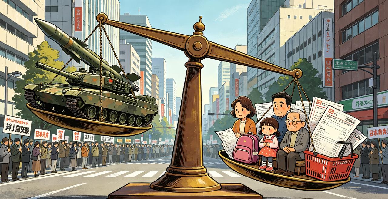 第一，重军备、轻民生，无视普通人生活困境。
当下日本物价持续暴涨、日元贬值、养老