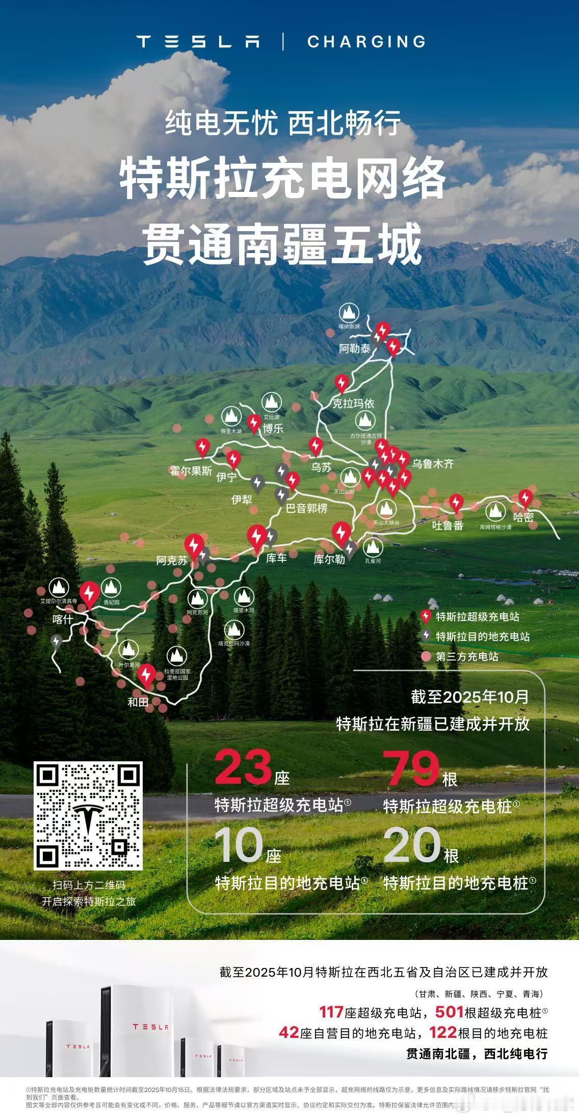 特斯拉车主可以自驾曲南疆啦！特斯拉超充南疆五城线路贯通，给库尔勒、库车、阿克苏、