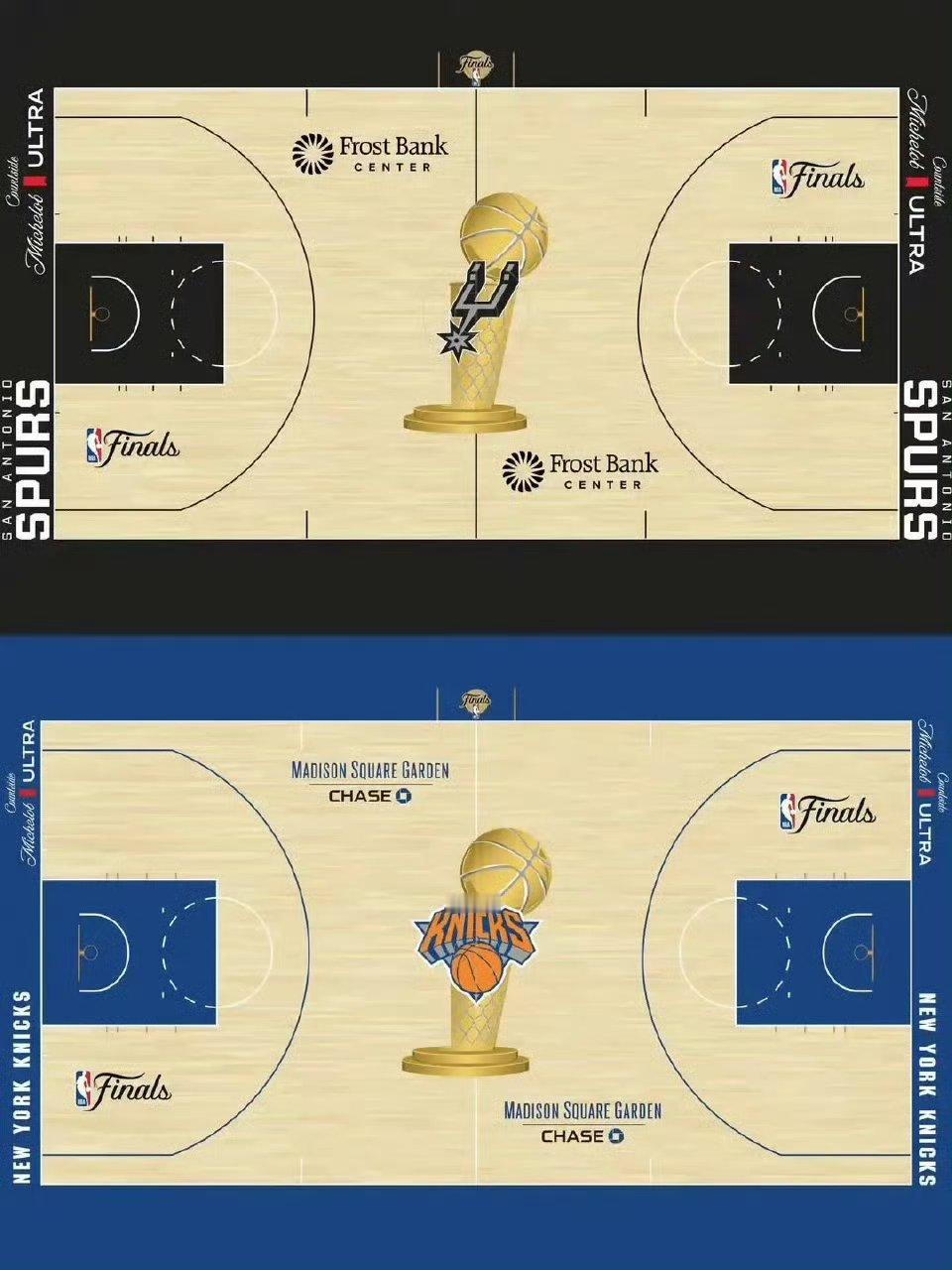 NBA官方晒出今年总决赛地板了——中圈那个金杯Logo，终于回来了！上一次用这个