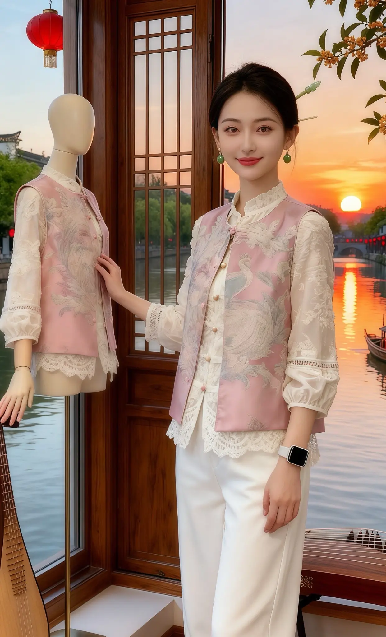 新中式国风刺绣马甲。《水乡衣韵》  江南的秋，总在银杏叶泛黄时，晕染出...