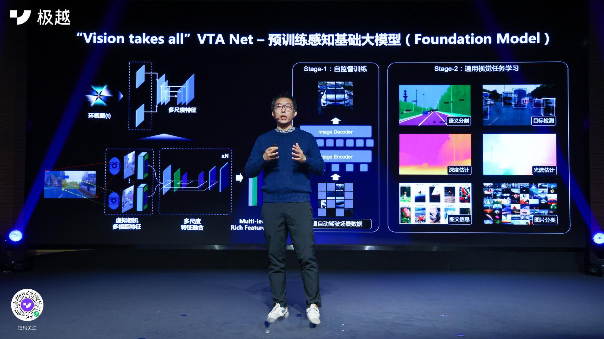 极越的高阶智驾遍及300+地区。智驾遵循规模法则，其中预训练感知基础大模型的四大