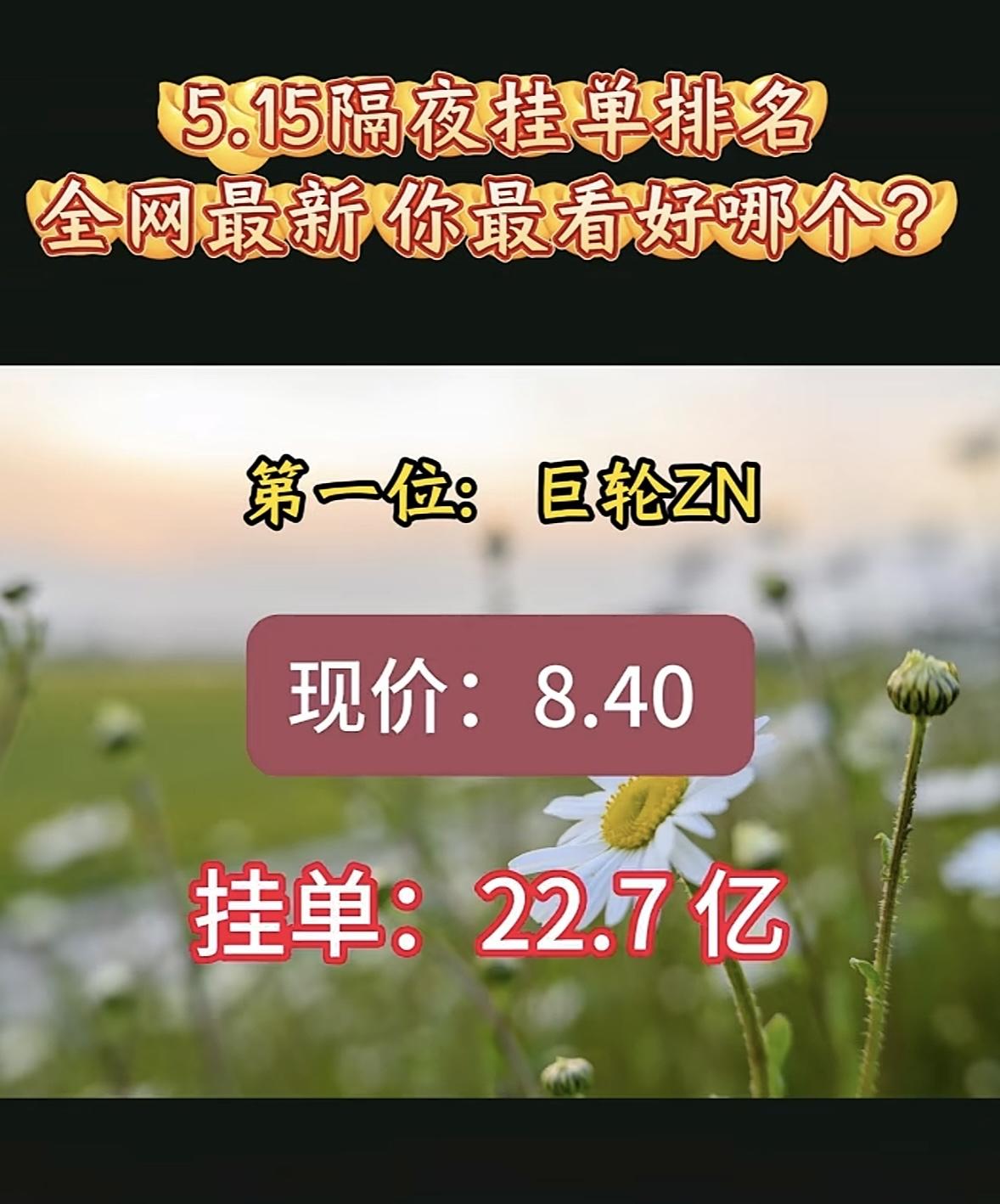 5月18日周一暗盘隔夜挂单排行榜揭晓

5月18日的隔夜挂单排行有点意思，金螳螂