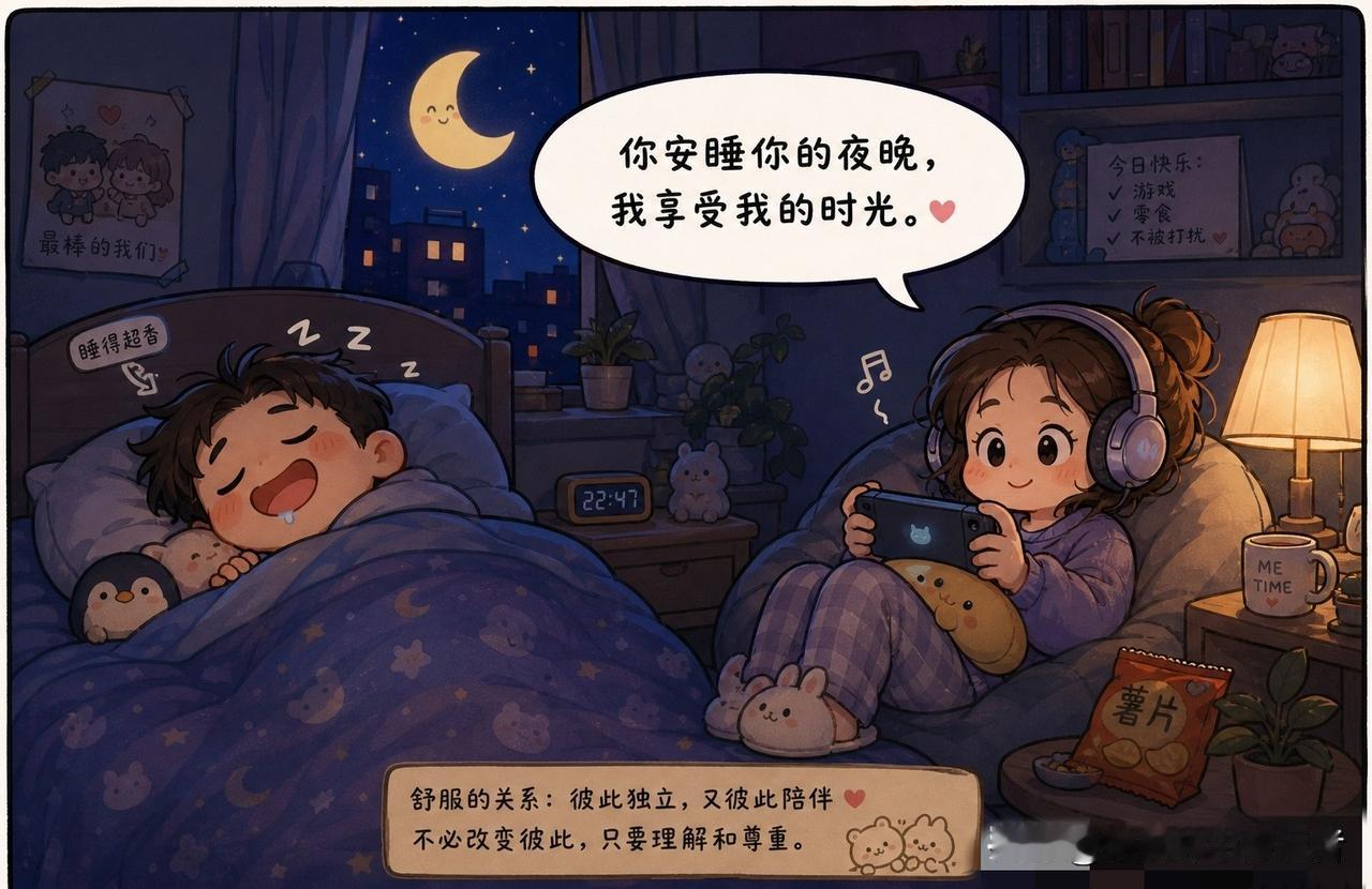 趣味漫画：不用勉强彼此改变习惯，你安睡你的夜晚，我享受我的时光，这份自在的陪伴，