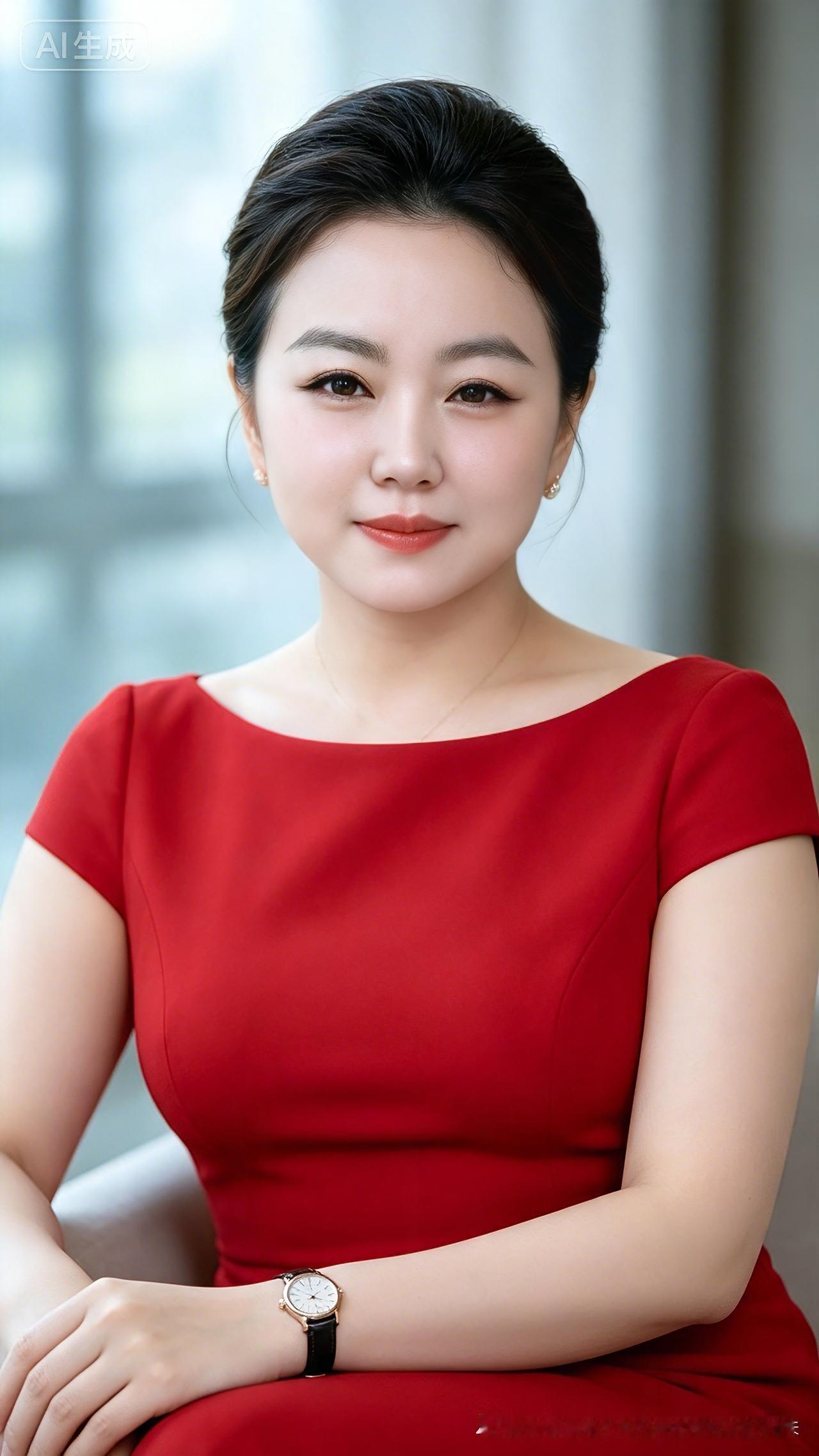 红裙雅韵
云鬓轻梳气质娴，一袭红裙胜绮丹。
明眸柔婉含和善，浅笑安闲蕴静恬。
腕