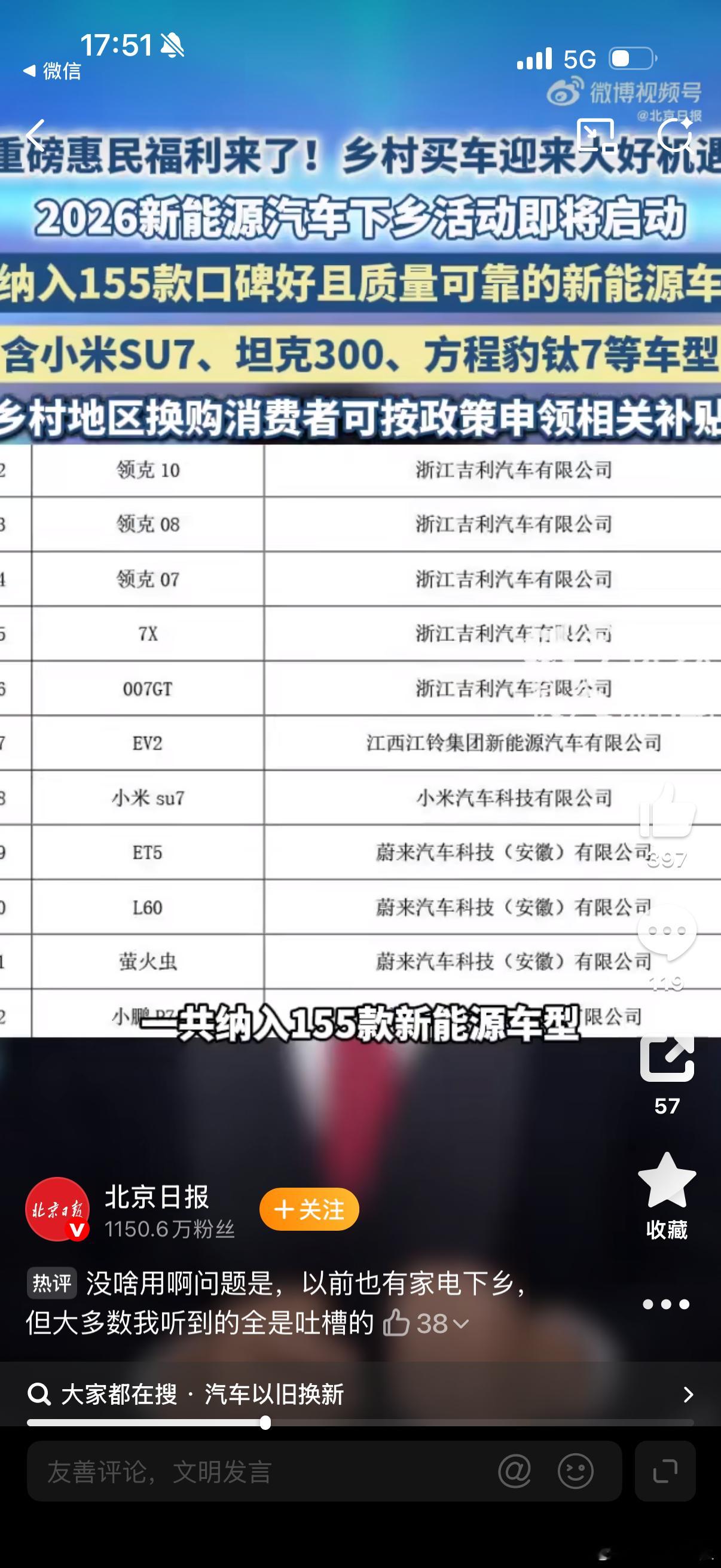 新能源汽车下乡车型名单新能源汽车下乡小米su7在列 认真的吗几十万的车下乡？下乡