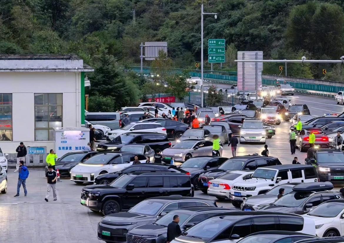 国庆高速电车充电排队真的太现实了😮‍💨，湖北部分服务区推出充到80%就强制离