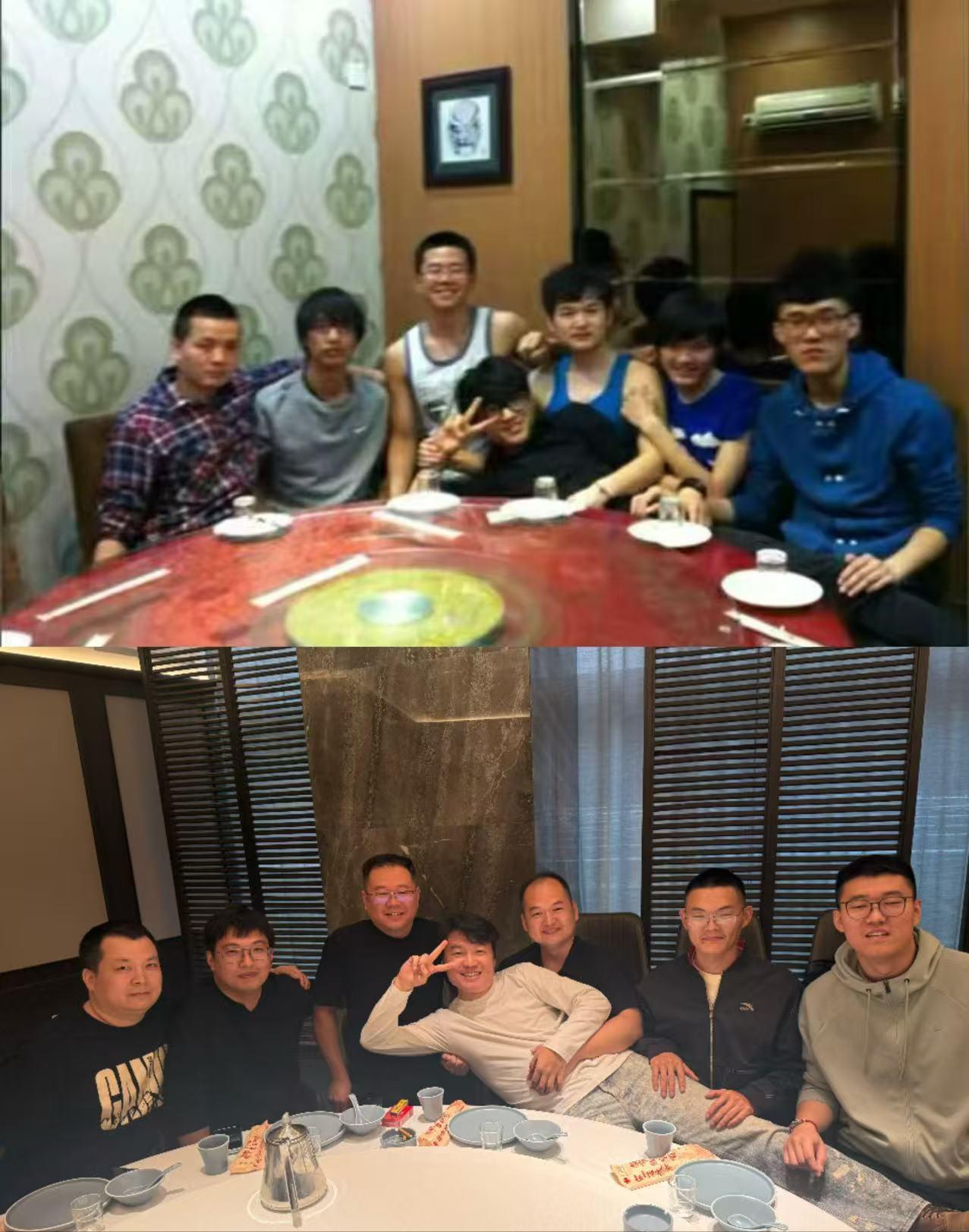 上图2012下图2026，毕业12周年聚会。人到中年不仅会变胖，而且会变秃。