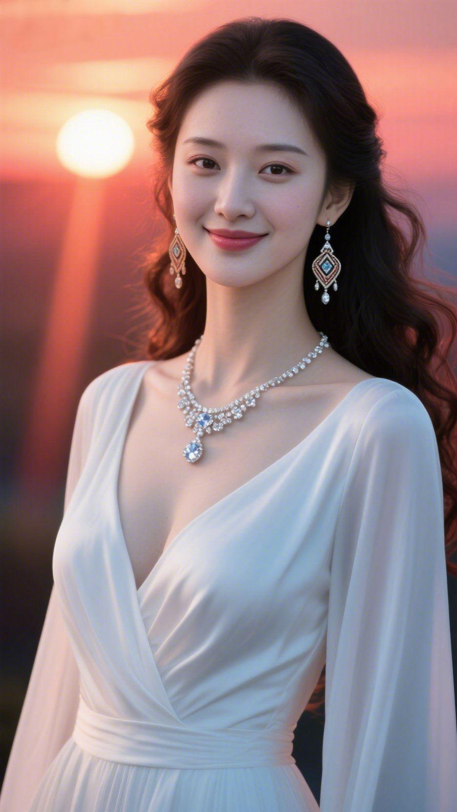 晚风遇温柔
 
晚风揉碎了橘色霞光，轻落在肩头。一袭白裙似揽住了流云的绵软，裙摆