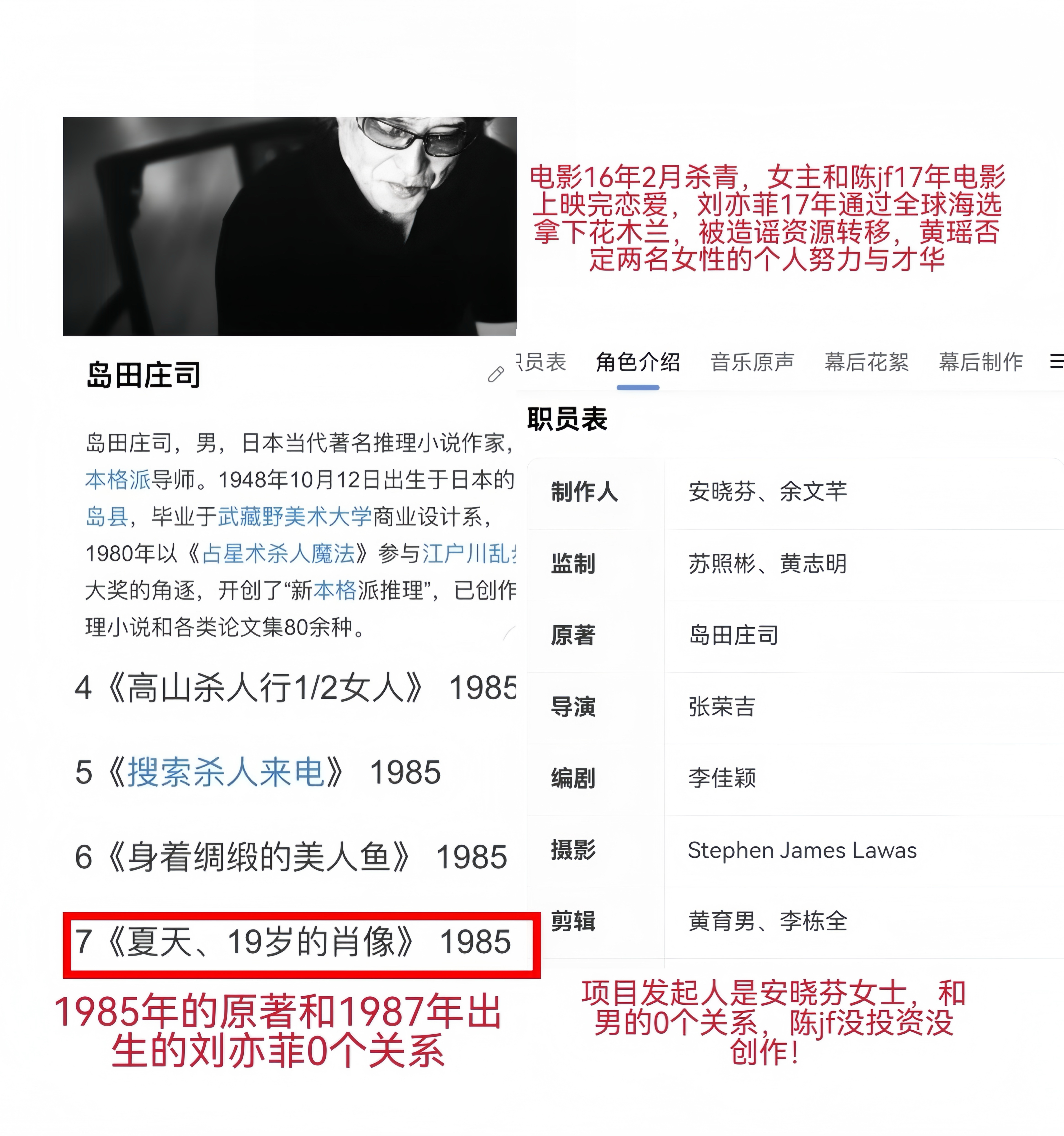 做了一个19岁肖像的澄清图，女制片人安晓芬在自己公司大盛国际制作的电影被按头陈金