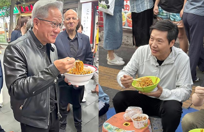 给雷军支个招，黄仁勋来北京街头吃热干面，雷军可以去纽约街头吃汉堡，这比在武汉吃热