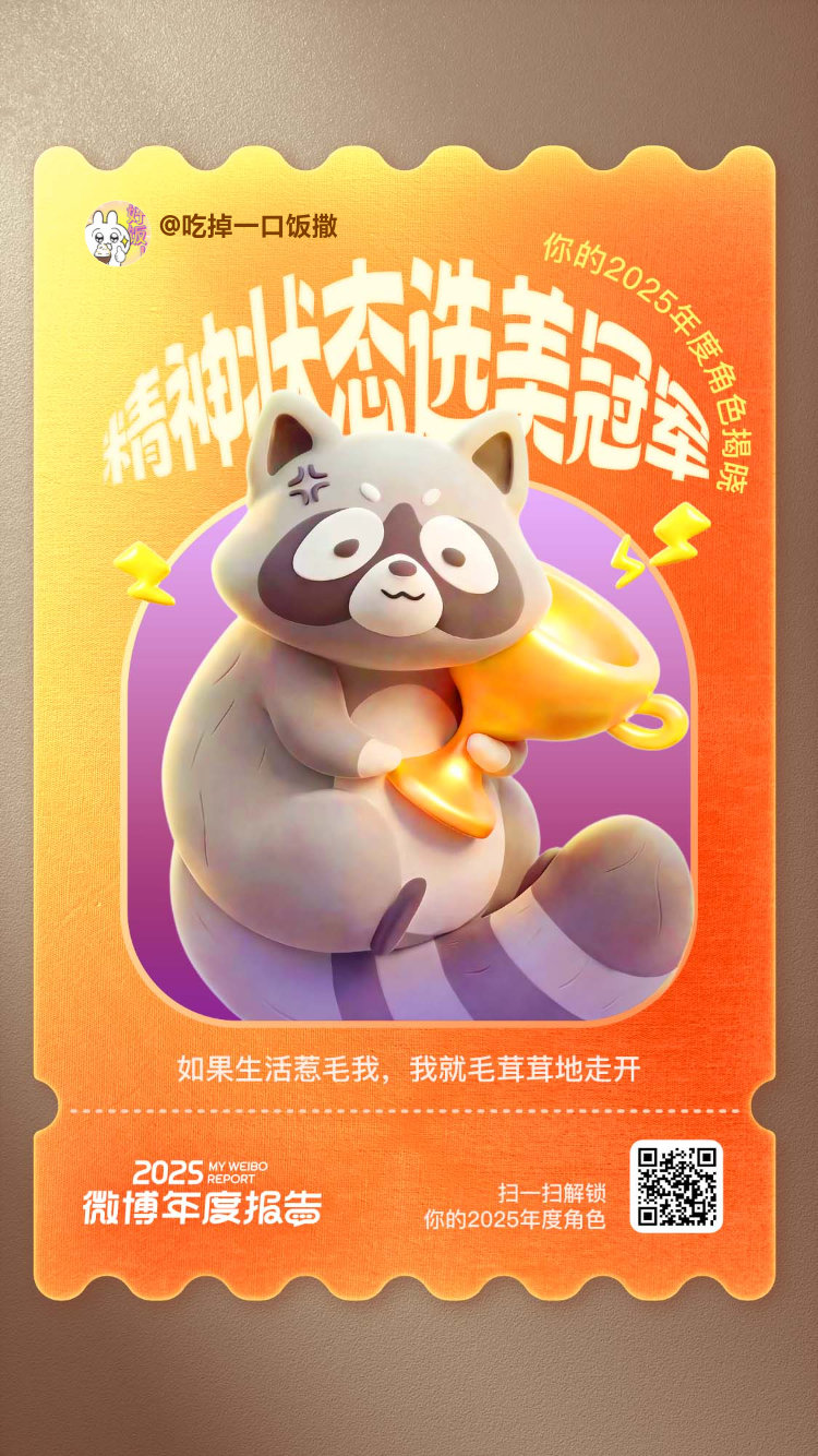 微博年度报告 哔！我的2025身份体验卡已激活——新角色【精神状态选美冠军】加载