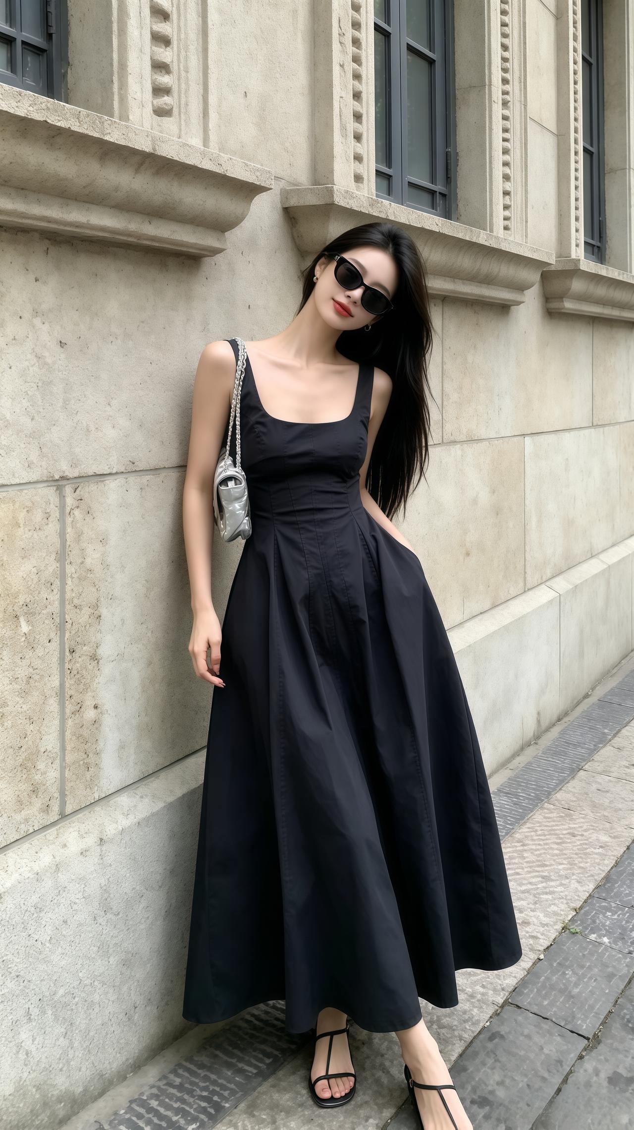 每日分享 穿搭 黑长裙 高级感穿搭 露背连衣裙
