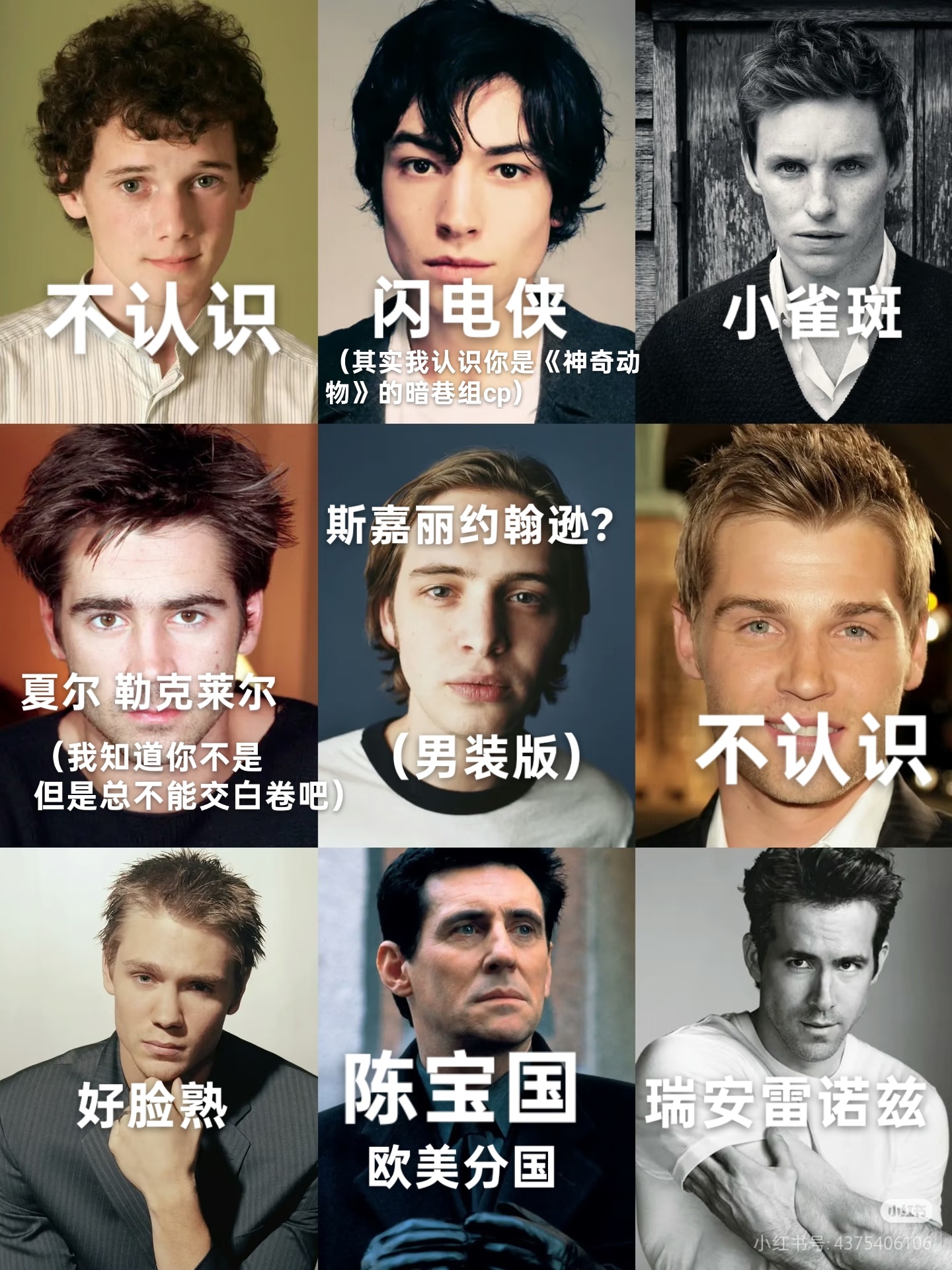 也填了一下欧美脸盲挑战。……对不起我虽然真的搞欧美但我也真的脸盲