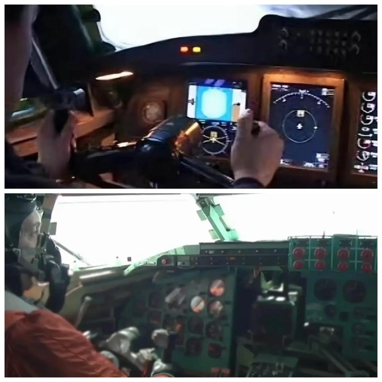 中国轰六K和俄罗斯图95驾驶舱对比。从这一次中俄联合巡航的俄罗斯图95轰炸机的驾