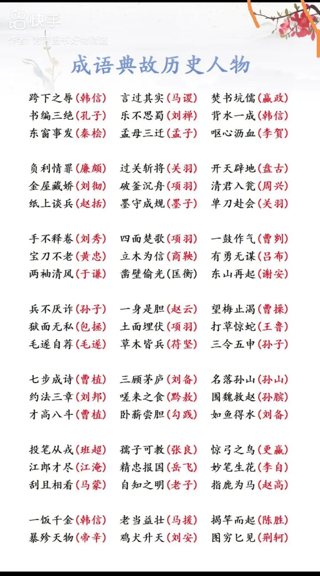 一份表格让你全部了解成语典故历史人物。