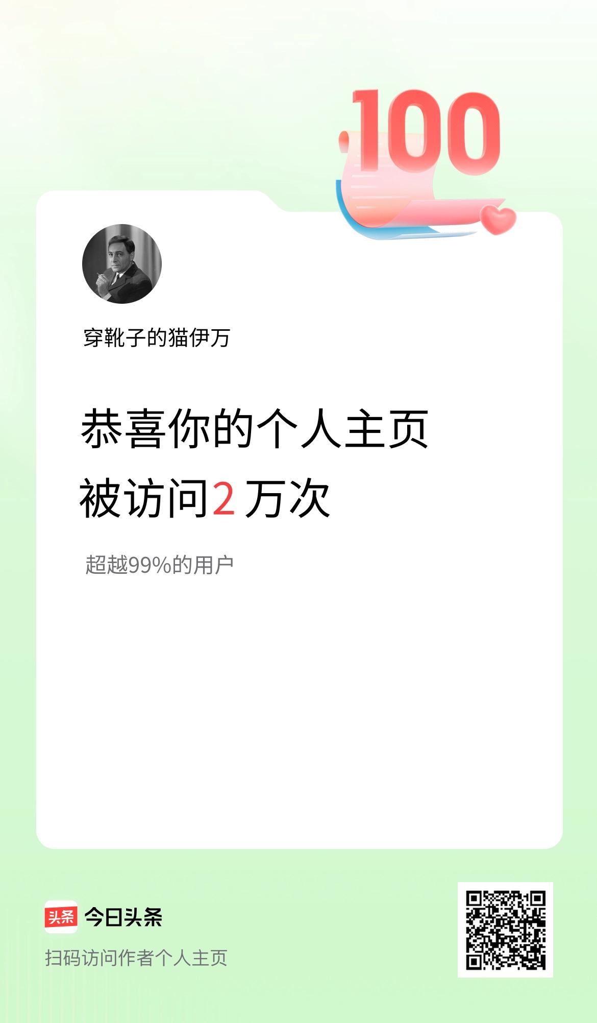 我的头条个人主页被访问2万次啦！