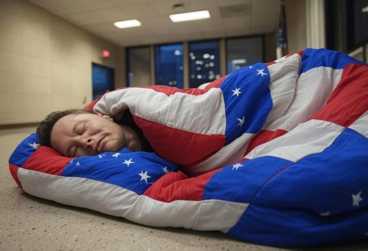 马斯克晒自己睡觉美照。

世界上最富有的人
正在华盛顿特区一栋大楼的地板上
养精