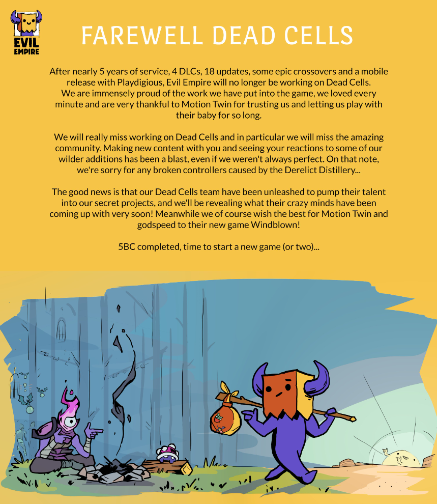 《死亡细胞》将停止更新，曾获得 TGA 2018 最佳动作游戏