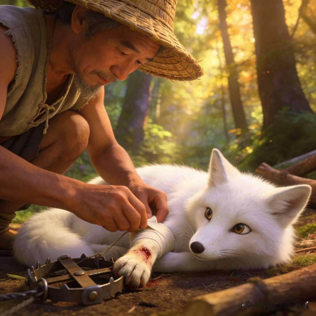 从前，深山里住着一位老实的樵夫，家境贫寒，却心地善良。一日上山砍柴，他发现一只白