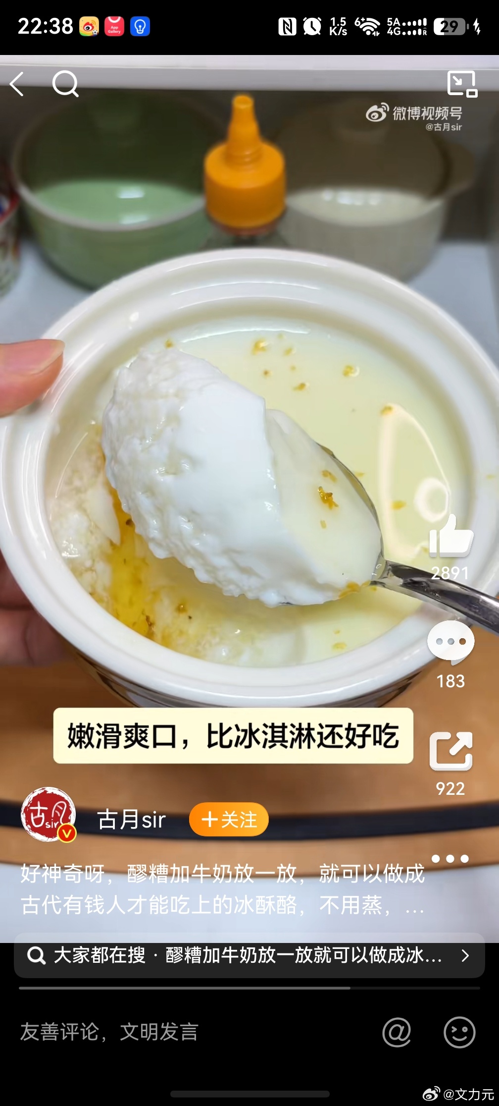 醪糟加牛奶放一放就可以做成冰酥酪，啊，原来不光姜撞奶可以成固体。加醪糟也是一样的