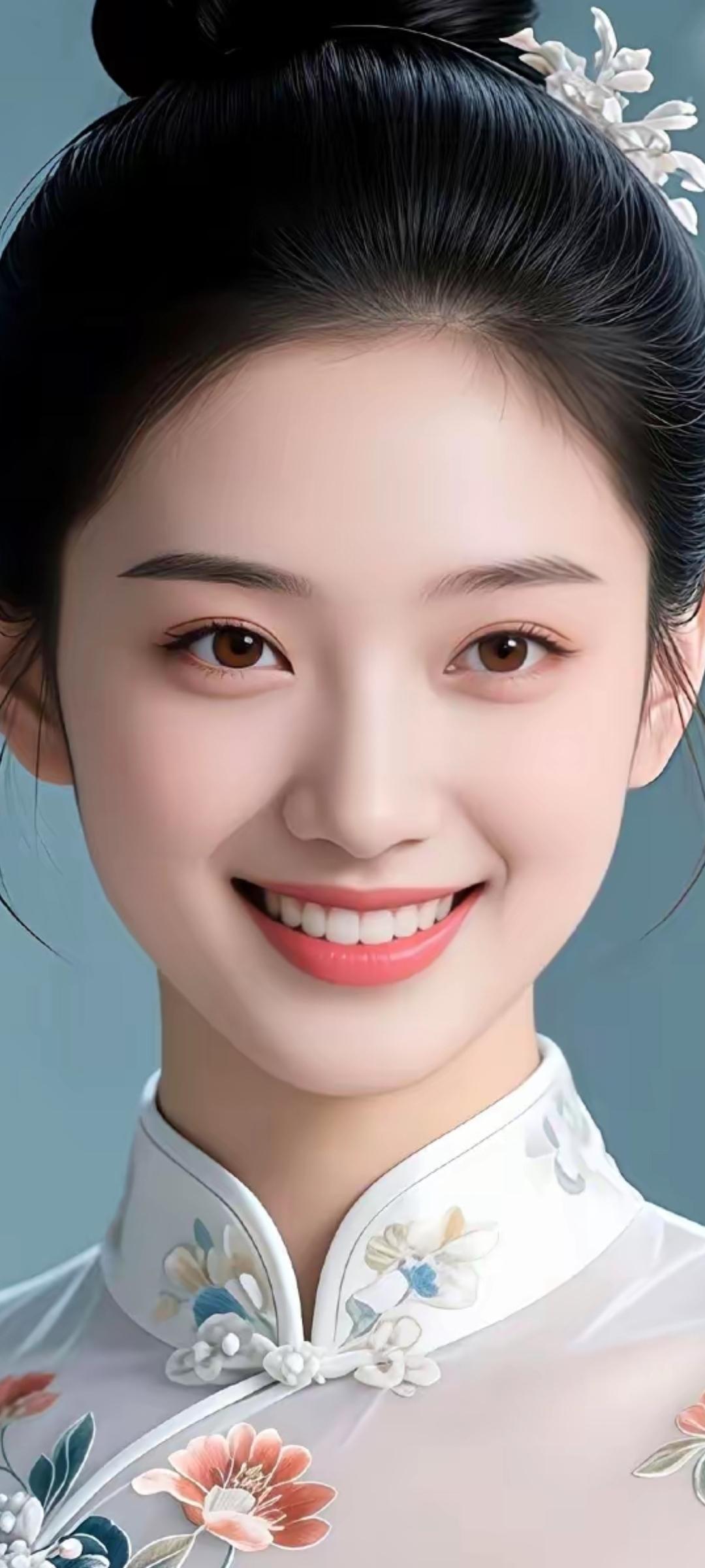 古典美女，温婉一笑，宛如画中人。