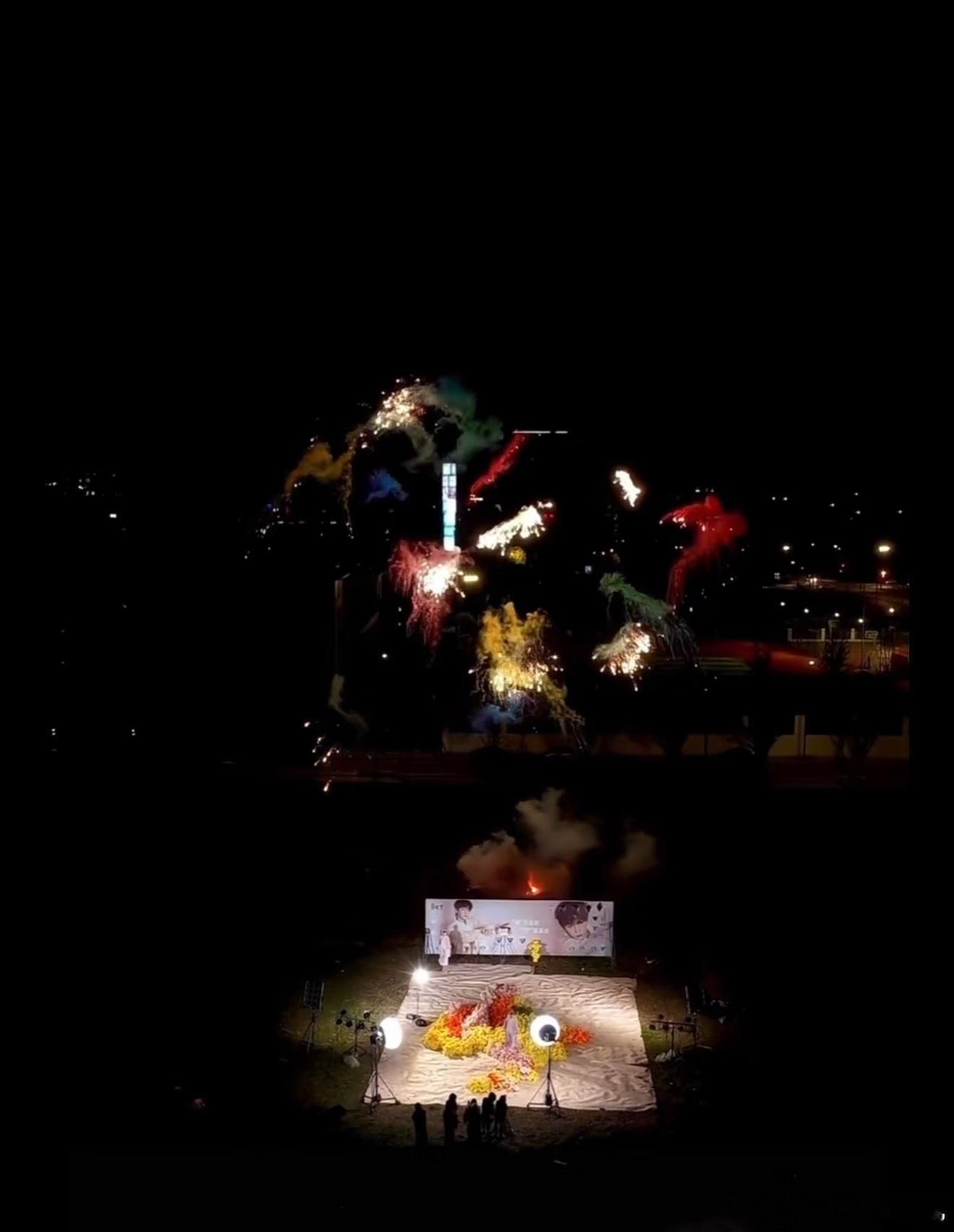 田栩宁烟花秀应援属于田栩宁和柠檬水的烟花秀烟花是txn  地下的花的造型是⚡️不