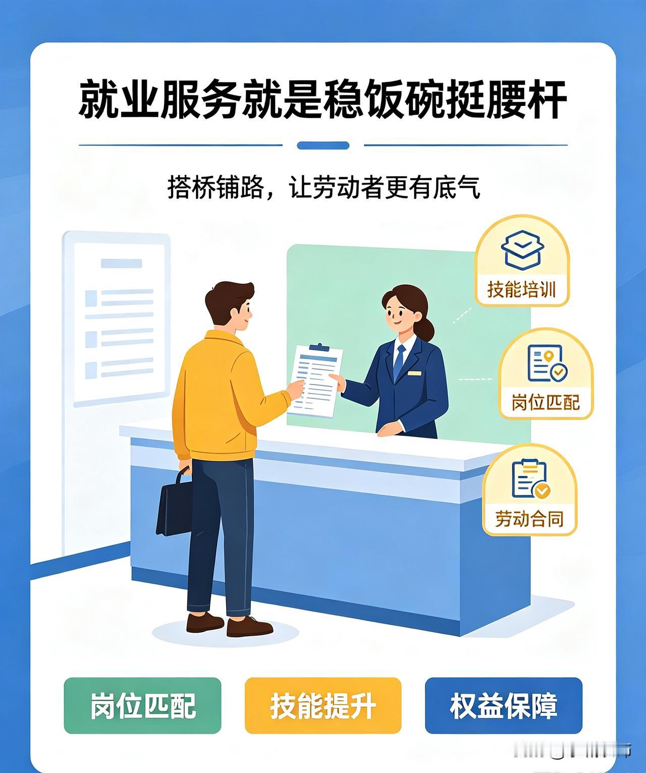 就业服务，本质就是帮群众稳饭碗、挺腰杆。它不只是简单介绍岗位，更是搭建供需桥梁，